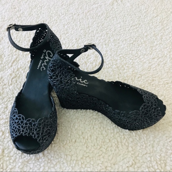 Chic by Lady Couture Black Glitter Wedges - Picture 2 of 6